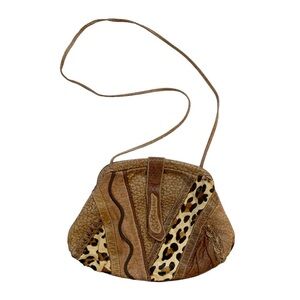 Vintage 80s 7 Seven By Demitri Brown Leather Leopard Patchwork Purse